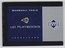 2002-03 UD SERIES MARSHALL FAULK PLAYBOOKS JERSEY GAME USED METAL HINGE Rams