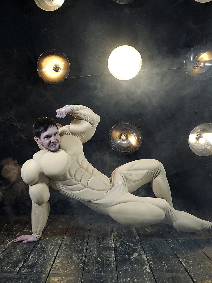 Traje Musculoso Disfraz Cosplay Halloween Spandex Color Beige Foto 3 de 4