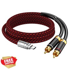 USB C to 2 RCA Cable for iPhone 16/15 Home Theater Car Stereo 4.9ft