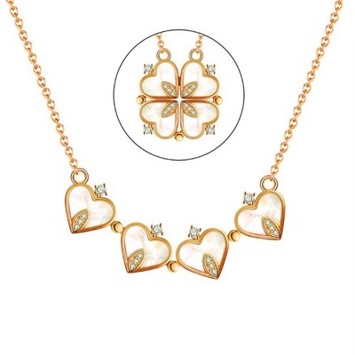 Four Leaf Clover Pendant 4-in-1 Wearing 2Sides Heart Charm Jewelry Birthday Gift