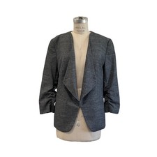 Nine West Gray Shawl Collar Blazer Ruched 3/4 Sleeve Career Size 8 Full Lined