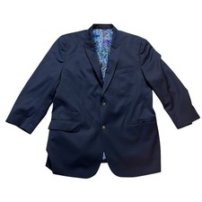 Robert Graham Mens Navy Blue 2 Button Wool Blazer- Unique Lining- Size 46R