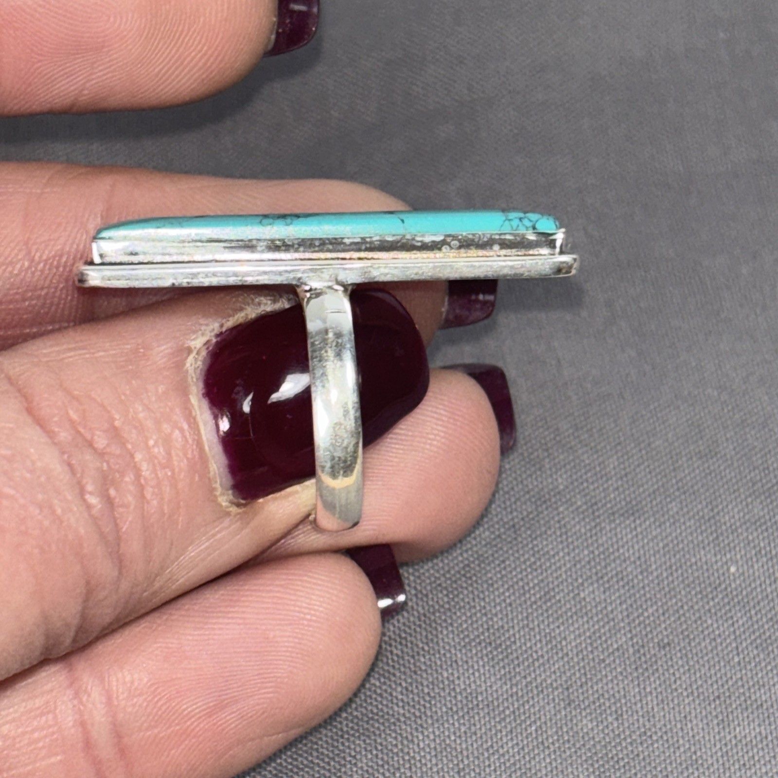 Long Bar Rectangular Turquoise & 925 Sterling Sil… - image 4