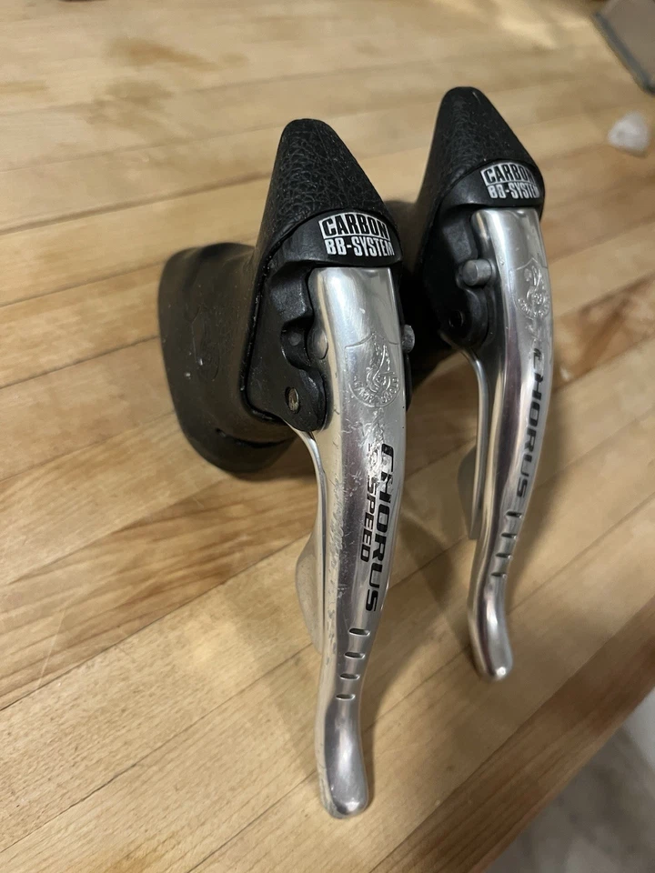 1997 Campagnolo Chorus Shifters 2 or 3x8 Ergopower Carbon BB-System Shift Levers - Image 3 of 4