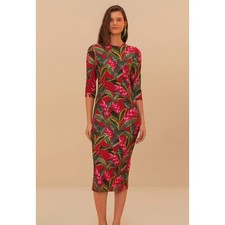 Farm Rio Red Dream Garden Jersey Midi Dress
