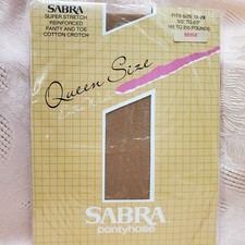 Vintage Sabra Pantyhose Beige Sheer Queen Sz Extra Wide 1X-2X 145-210 lbs ISRAEL
