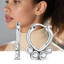 KUNSIR 925 Sterling Silver Pet Playful Cat Paw Hoop Earrings For Women Jewelry