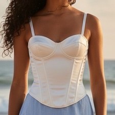 Fredericks of Hollywood VTG White Satin Corset Bustier Top 34B Bridal Burlesque