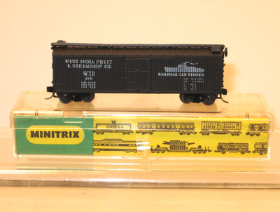 N Scale MINITRIX 3195 West India Fruit Woodside Box Car Kadee Couplers OB MINT