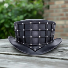 Black Leather Steampunk Top Hat Rivet Studded Gothic Victorian Cosplay Festival