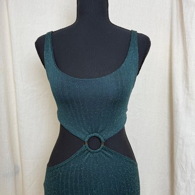 Skatie XS green gold metallic cutout midi dress