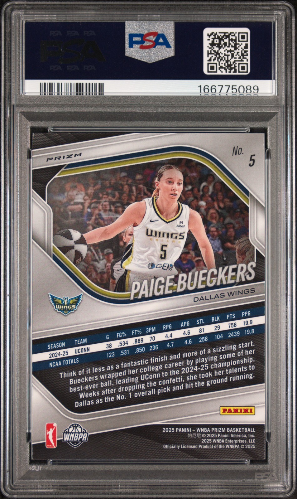 2025 Panini Prizm Wnba #5 Paige Bueckers White Seismic PSA 10 view 2