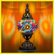 Turkish Table Lamp with Bronze Base  Handmade Colorful Moroccan Tiffany Style ...