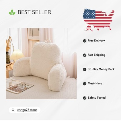 Large Faux Fur Reading Pillow with Arms - Soft Wedge Pillow for Ultimate Support