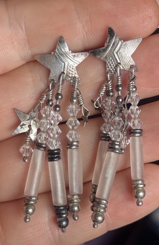 Signed TABRA Celestial Sterling Silver Stars Beaded Earrings #9