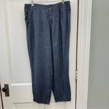 Garnet Hill navy linen pants women's 12 with elastic waist.