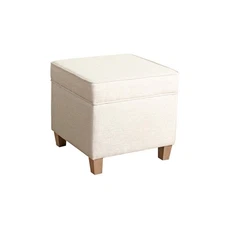 HomePop Storage Ottoman Square Tufted Wood Living Room Entryway Linen