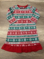 Jammies For Families Girls Red White Green Santa Christmas Fleece Nightgown 3T