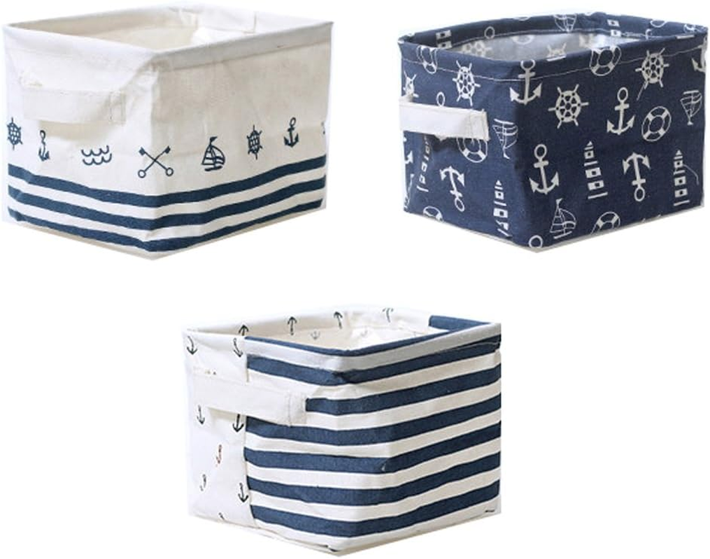 Nautical Fabric Storage Baskets Bins Cloth Collapsible Organizers Box Beach Anch