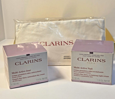 Clarins Multi-Active Day & Night Set 3PC Jour Nuit 50ml + Hot Cold Spa Mask NIB