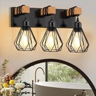 Farmhouse Bathroom Vanity Light Fixtures, 3-Light Wood Bathroom Lighting Fixt...