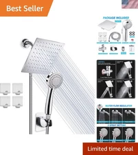 Luxury 8'' Rainfall Shower Head & Handheld Combo with 60'' Hose - Chrome Finish
