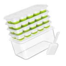 DOQAUS Ice Cube Tray with Lid and Bin - 4 Pack Silicone Ice Cube Trays for Fr...