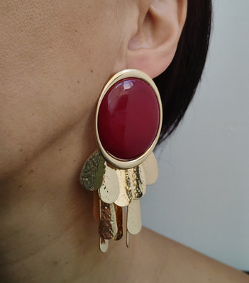 Große Damen Ohrringe Roter Stein Bijoux Ohrhänger Wolf Gold