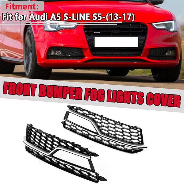 For 2013~2016 Audi A5 S~Line S5 Front Bumper Fog Light Grilles Cover Trim 1Pair