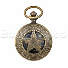 Antique Vintage Bronze Hollw Pentagram Roman Numerals Quartz Pocket Watch Gift