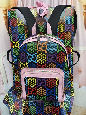 GUCCI New PINK Psychedelic GG Supreme Monogram Canvas Backpack Bag