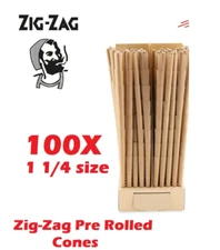 Zig-Zag 1 1/4 Size Unbleached Pre rolled Cone 100 Cones Free Shipping