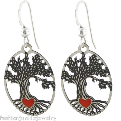Lebensbaum mit rotem Herz Ohrringe - 925 Sterling Silber Ohrdraht - Keltenleben