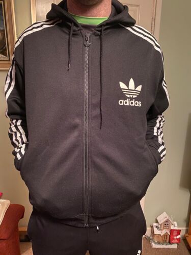 heet Pickering Kalmerend Adidas Originals Mens Adi Hooded Flock Black Track Top Hoody Size L | eBay