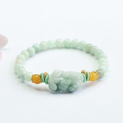 Natural A Grade Jadeite Beacelets Women's 6mm Gemstone Bead Jade Pixiu Bracelet