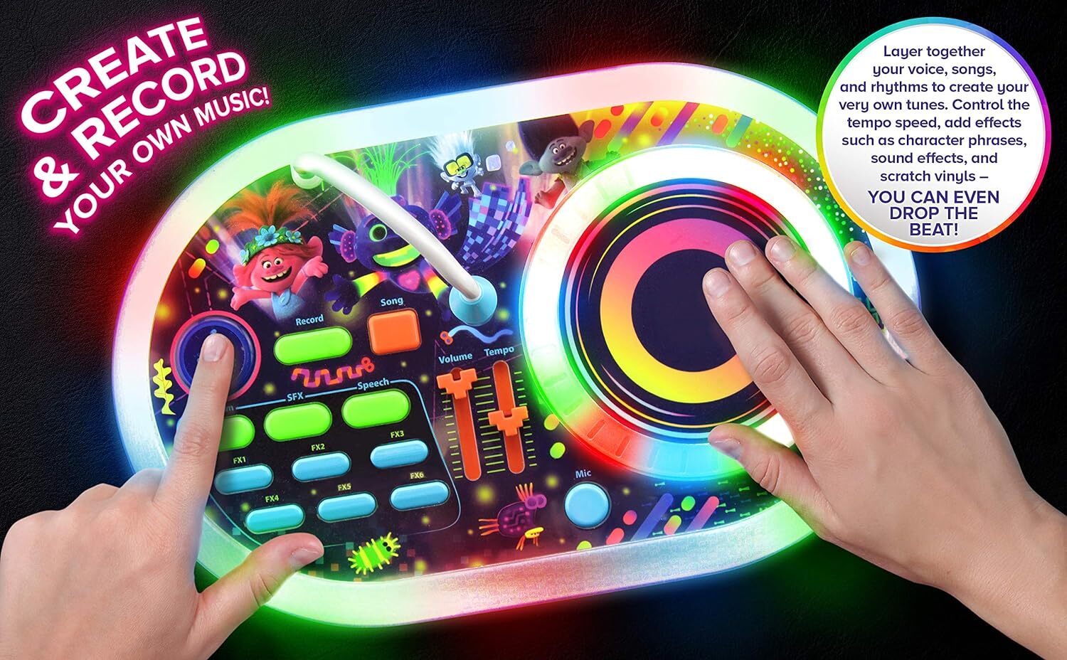 eKids Trolls World Tour DJ Trollex Party Mixer Turntable Toy for Kids