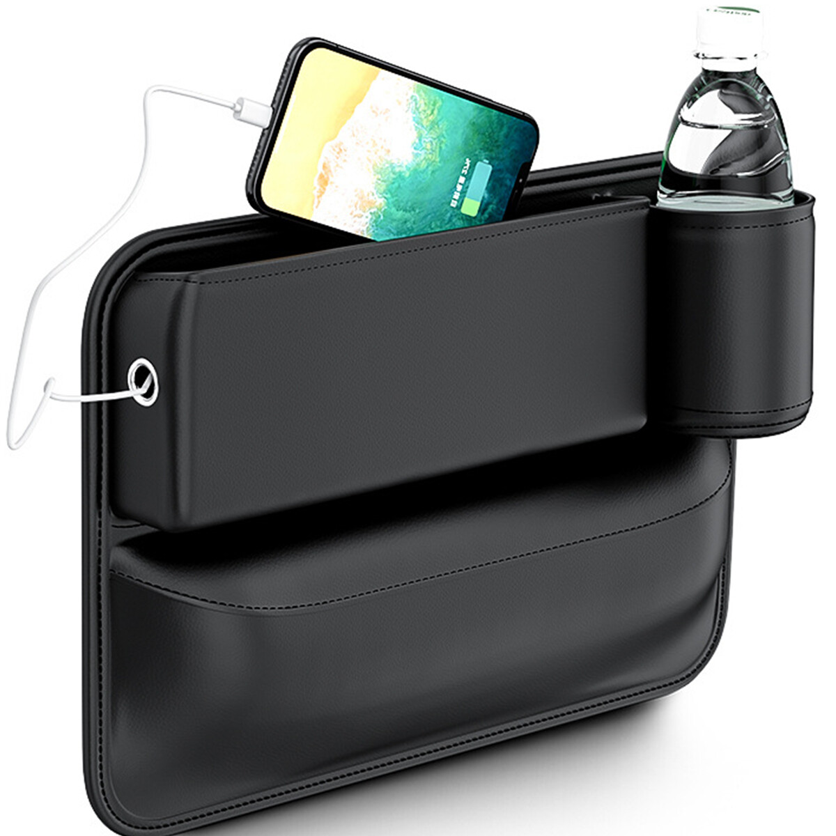 Car Right Side Seat Gap Storage Bag Console Catcher Filler PU Leather W/Cup Hold