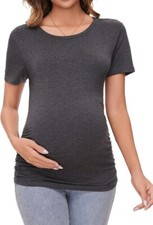 Women's Maternity Pregnancy Tops T-Shirt Comfort Short Sleeve Size Small Grey