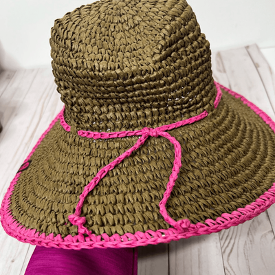 Mountain Hard Wear Brown Straw Paper Sun Hat Pink Rim Tie | eBay display picture 1