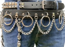 Ring Chain Bondage Belt Genuine Leather D Ring Punk Goth Metal EDM Funk Plus