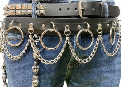 Ring Chain Bondage Belt Genuine Leather D Ring Punk Goth Metal EDM Funk Plus  - image 1 of 4
