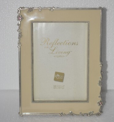 Silver Photo Frame with Cream Enamel Rhinestones Floral Corners 16.5cm ...