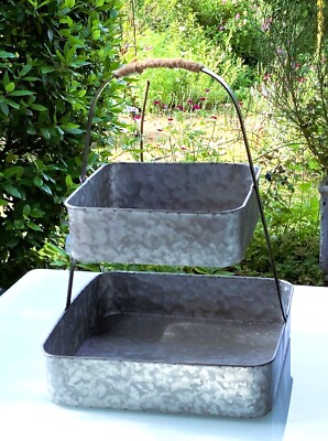 Clayre & Eef, 2 stöckige Etagere Obstkorb Tablett, 2 Etagen, Zink grau, H: 45 cm