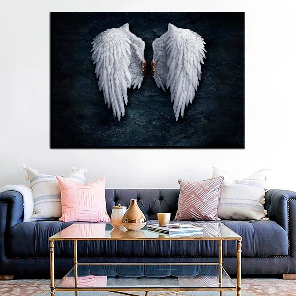Angel Wings Canvas Wall Art – Modern White Feather Print for Home Decor - Image 2 of 4