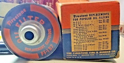 VINTAGE ANTIQUE FIRESTONE REPLACEMENT OIL FILTER PF137   40E