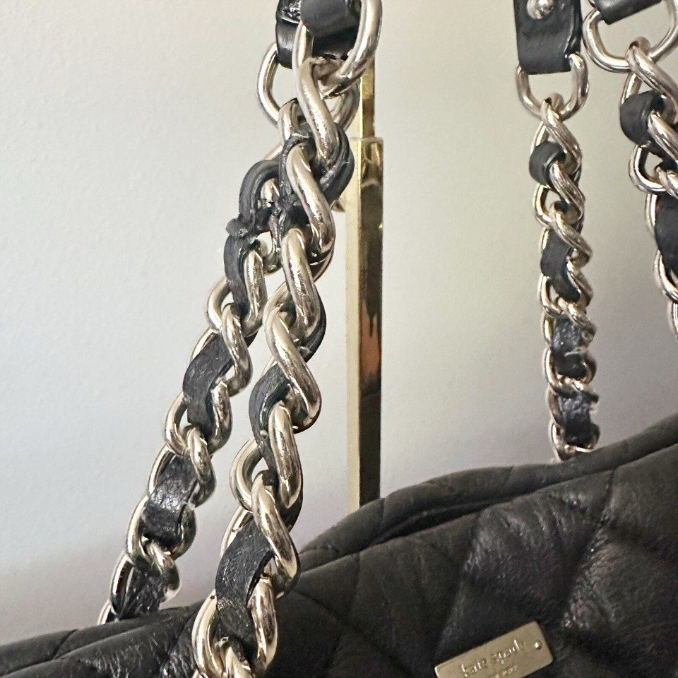 Kate Spade Quilted Gold Coast Maryanne Black Leather Chain Shoulder