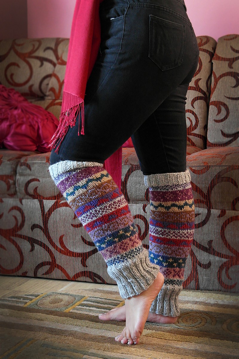 Grey blue and red mixed colors woolen leg warmers