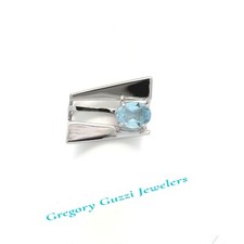 Sterling Silver Blue Topaz Ring 6 x 8 mm Size 8