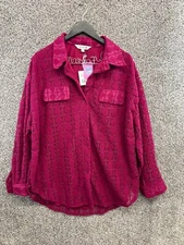 Davi & Dani Hot Pink Button Up Shirt Jacket Shacket Lace Lined Women's Size L