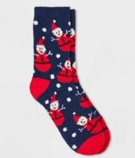 Women's Snowman Santa Cozy Holiday Crew Socks - Wondershop Navy 4-10